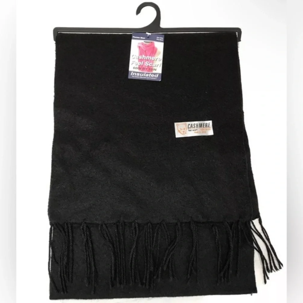 CASHMERE FEEL Unisex black Scarf NWT Thermal Wear soft warm size 60”x12”